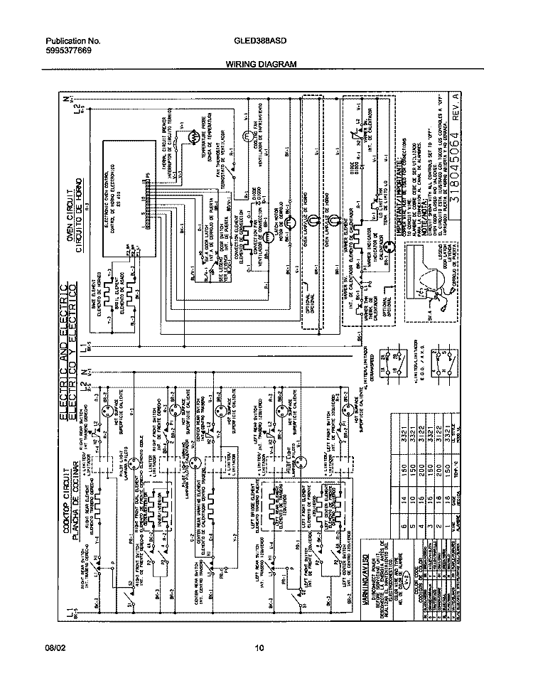 WIRING DIAGRAM Diagram and Parts List for GLED388ASD  Frigidaire Range