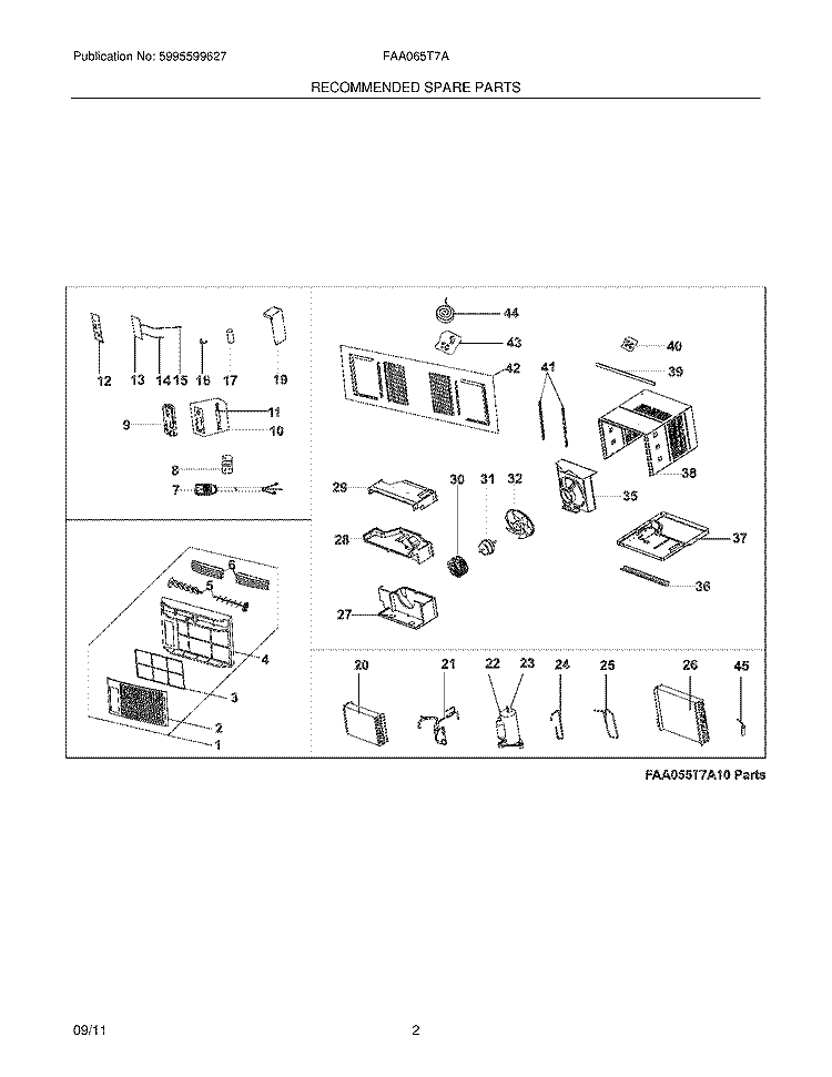 RECOMMENDED SPARE PARTS Diagram and Parts List for FAA065T7A12  Frigidaire Air Conditioner
