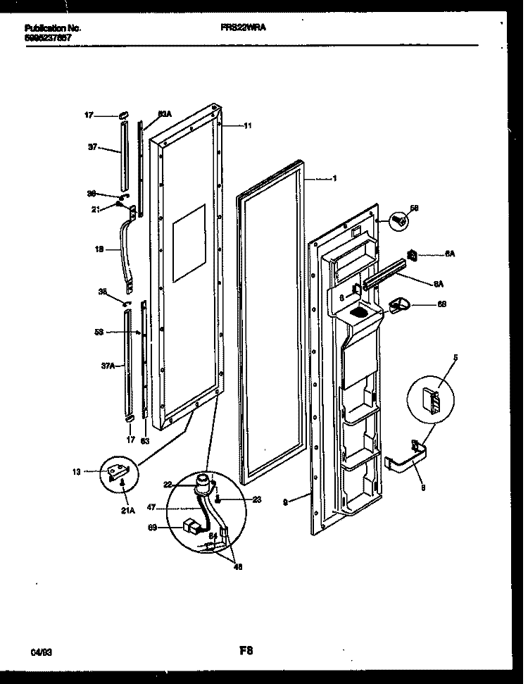 FREEZER DOOR PARTS Diagram and Parts List for FRS22WRAD1  Frigidaire Refrigerator