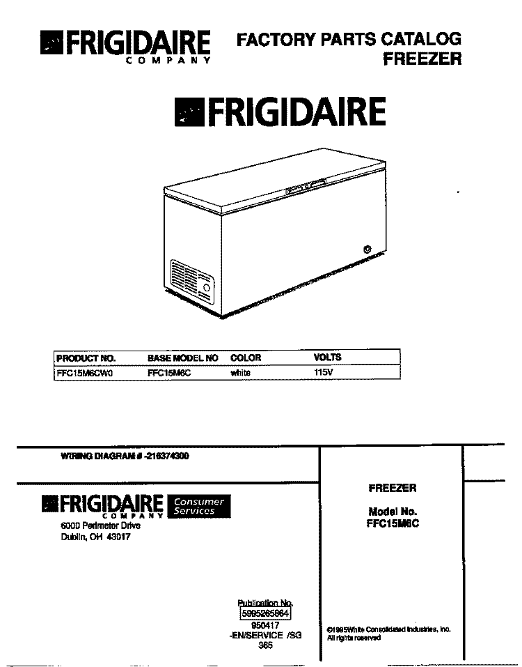 COVER Diagram and Parts List for FFC15M6CW0  Frigidaire Freezer