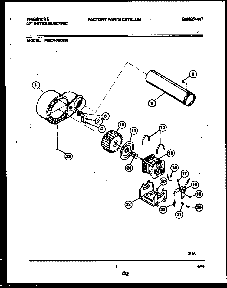BLOWER AND DRIVE PARTS Diagram and Parts List for FDE546DBW0  Frigidaire Dryer