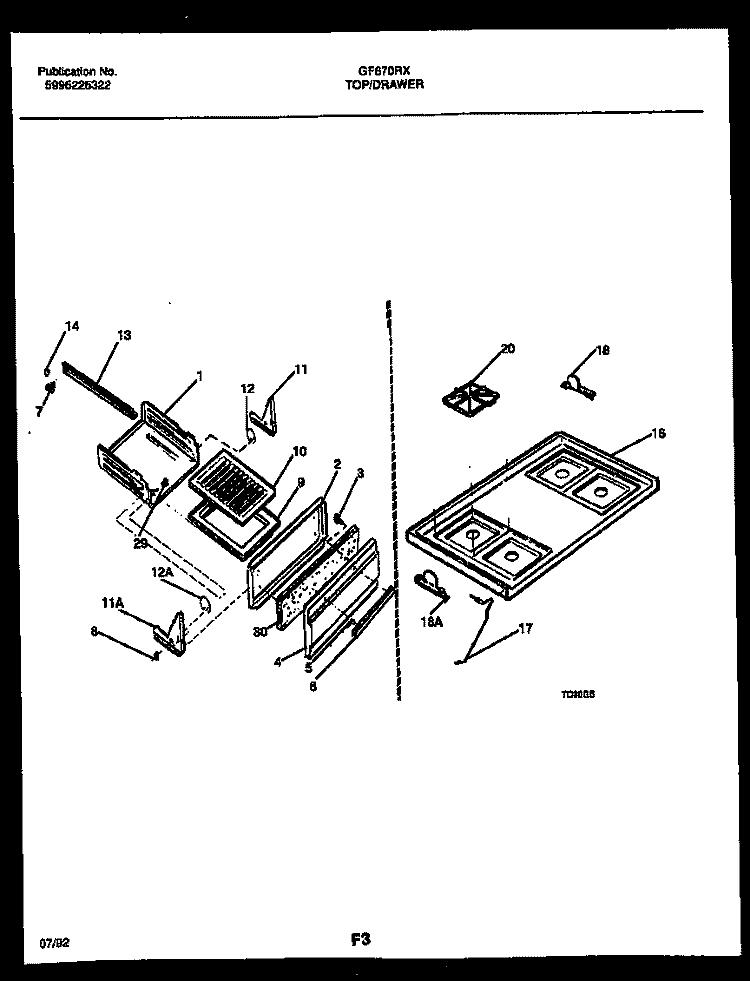 COOKTOP AND BROILER DRAWER PARTS Diagram and Parts List for GF670RXW1  Frigidaire Range