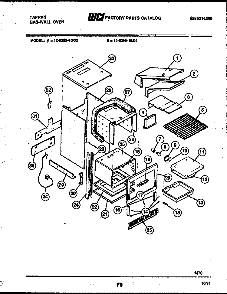 BODY PARTS Diagram and Parts List for 12-5299-00-02  Tappan Wall Oven