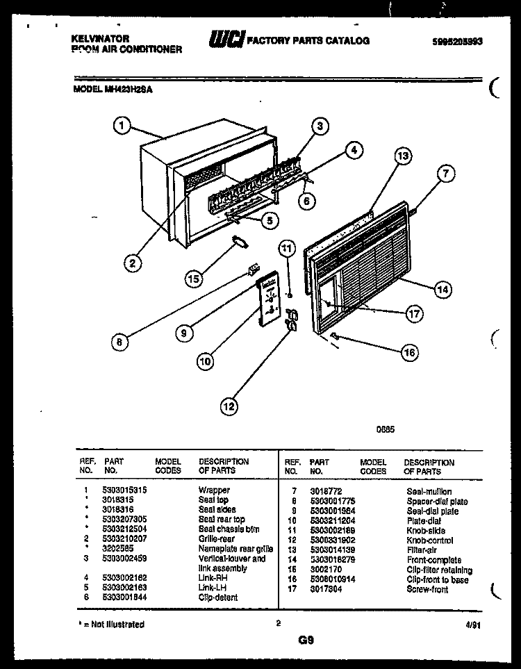CABINET PARTS Diagram and Parts List for MH423H2SA  Kelvinator Air Conditioner