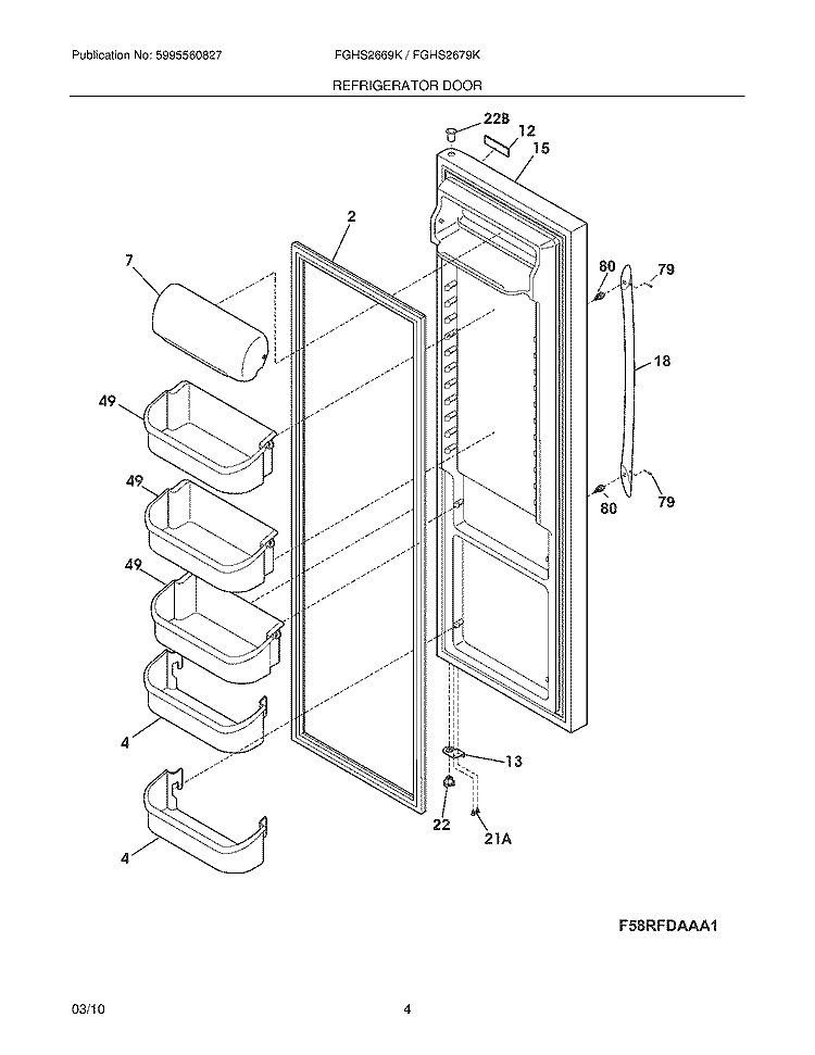 REFRIGERATOR DOOR Diagram and Parts List for FGHS2669KE2  Frigidaire Refrigerator