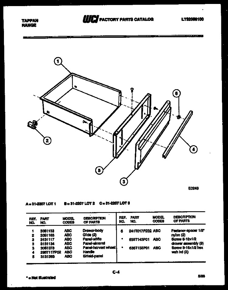 DRAWER PARTS Diagram and Parts List for 31-2207-23-01  Tappan Range