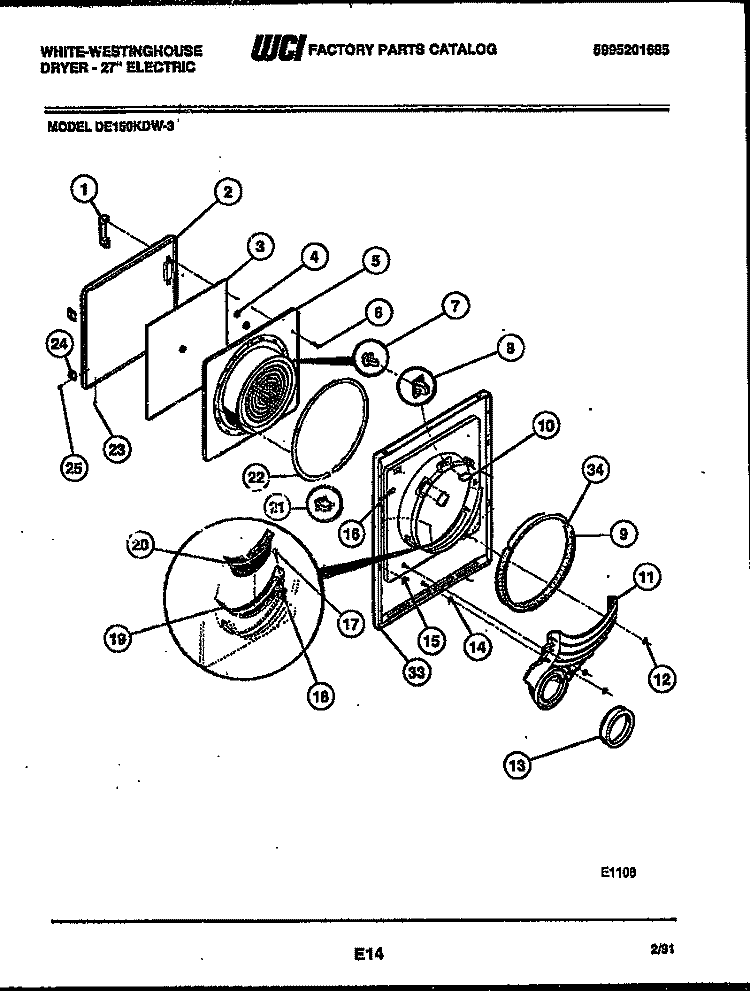 DOOR PARTS Diagram and Parts List for DE150KDD3  Frigidaire Dryer