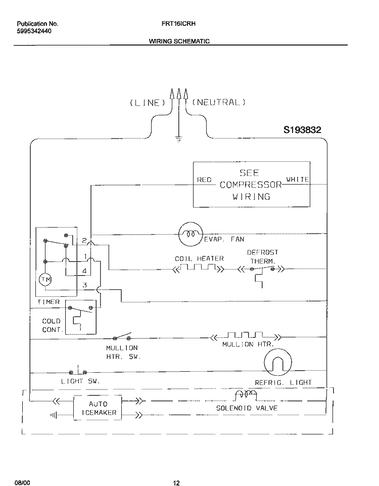 WIRING SCHEMATIC Diagram and Parts List for FRT16ICRHY3  Frigidaire Refrigerator
