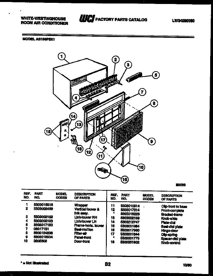 CABINET PARTS Diagram and Parts List for AS186P2K1  Frigidaire Air Conditioner