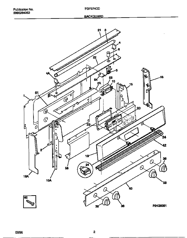 BACKGUARD Diagram and Parts List for FGF374CCSD  Frigidaire Range