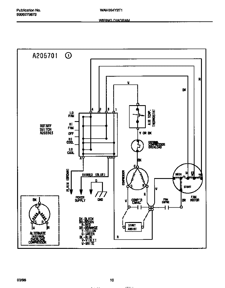 WIRING DIAGRAM Diagram and Parts List for WAH094Y2T1  Frigidaire Air Conditioner