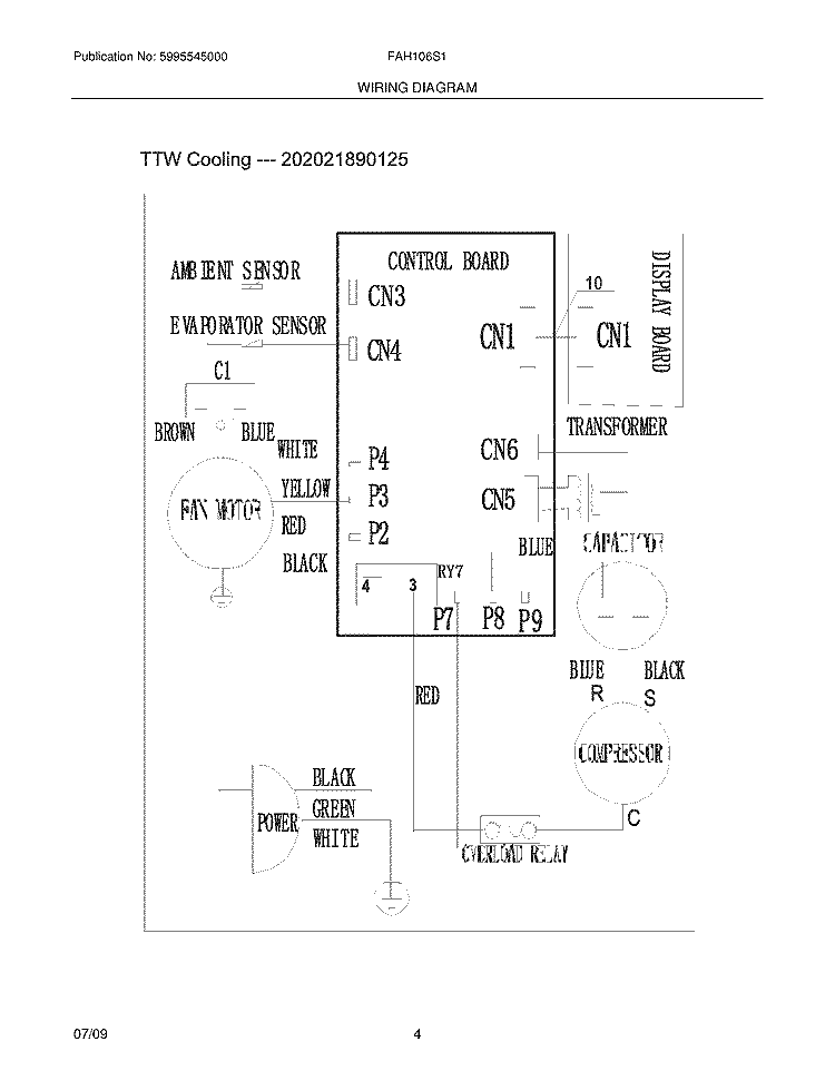 WIRING DIAGRAM Diagram and Parts List for FAH106S1TA  Frigidaire Air Conditioner