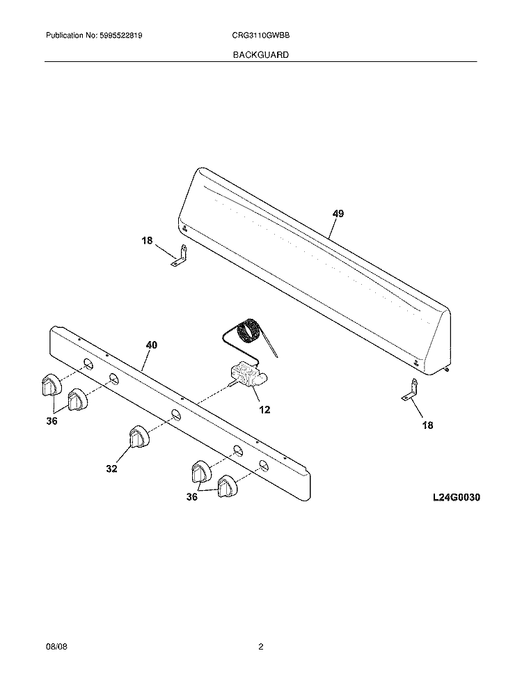 BACKGUARD Diagram and Parts List for CRG3110GWBB  Crosley Range