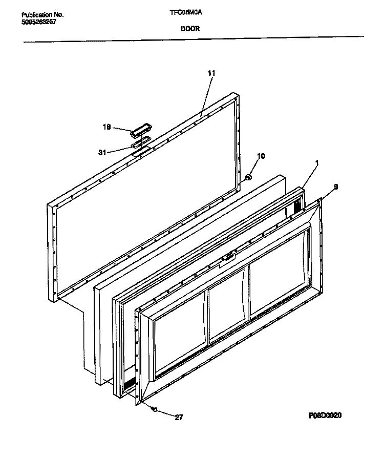 DOOR Diagram and Parts List for TFC05M0AW1  Tappan Freezer