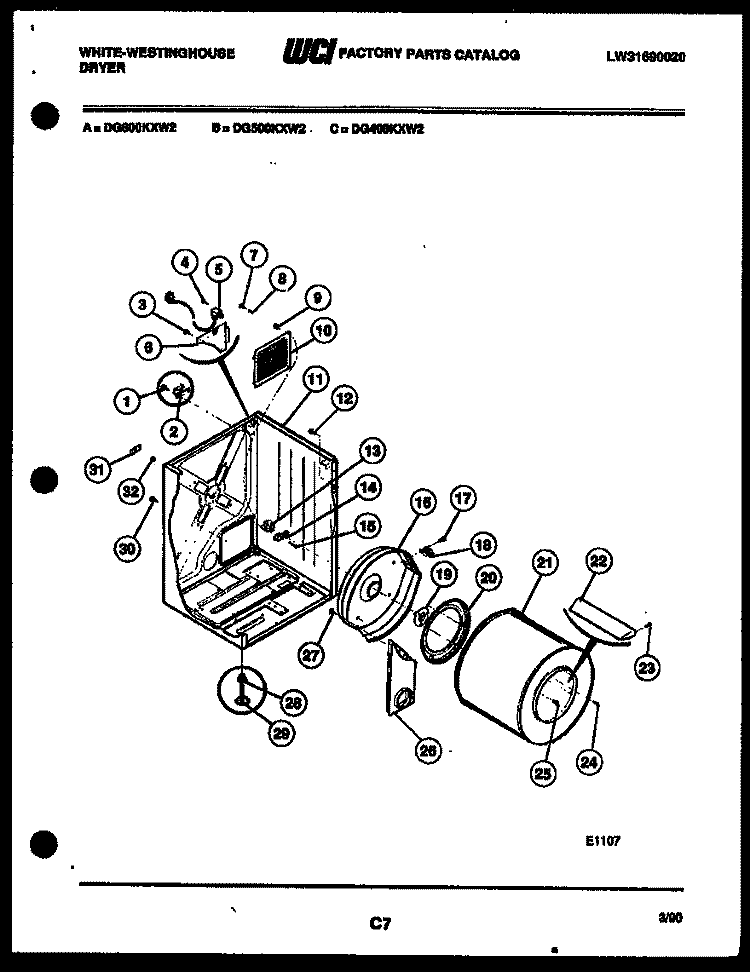 CABINET AND COMPONENT PARTS Diagram and Parts List for DG500KXW2  Frigidaire Dryer