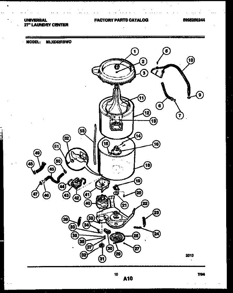 TUB DETAIL Diagram and Parts List for MLXE42RBWD0  Kelvinator Washer Dryer Combo