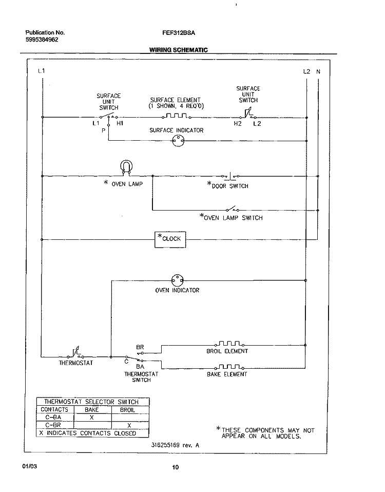 WIRING SCHEMATIC Diagram and Parts List for FEF312BSA  Frigidaire Range