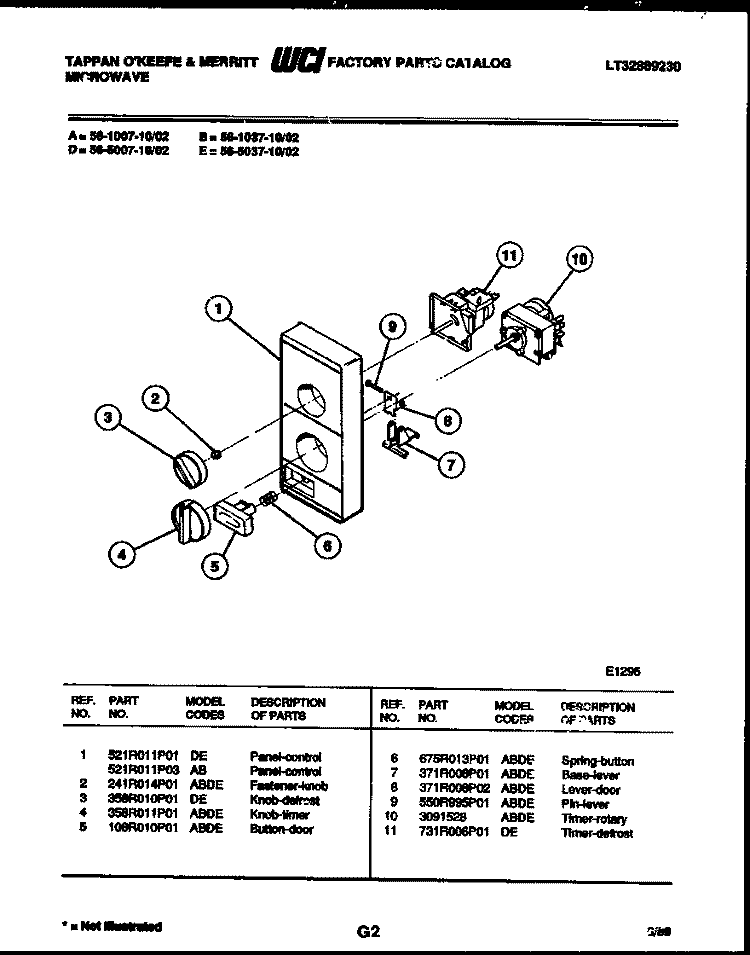 CONTROL PARTS Diagram and Parts List for 56-1037-10-02  Tappan Microwave