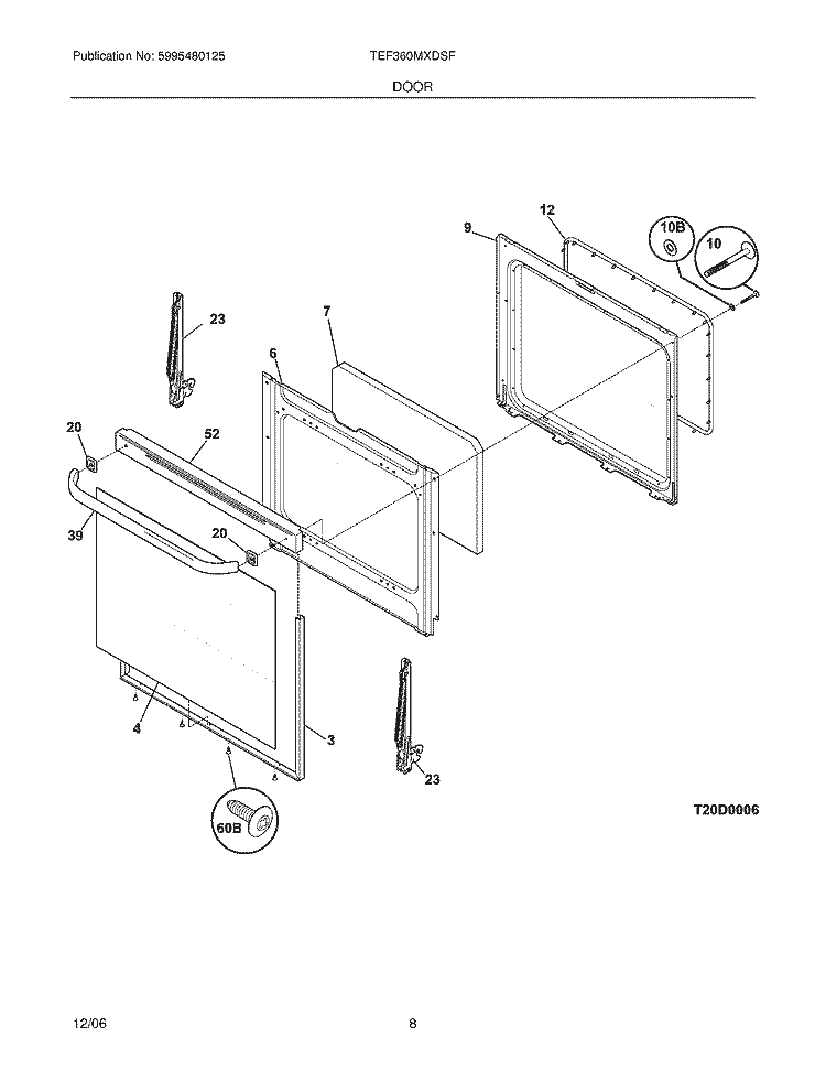 DOOR Diagram and Parts List for TEF360MXDSF  Tappan Range