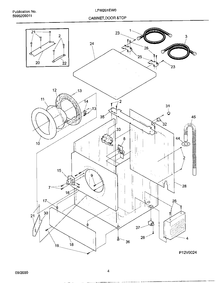 CABINET, DOOR & TOP Diagram and Parts List for LFW201EW0  Frigidaire Washer