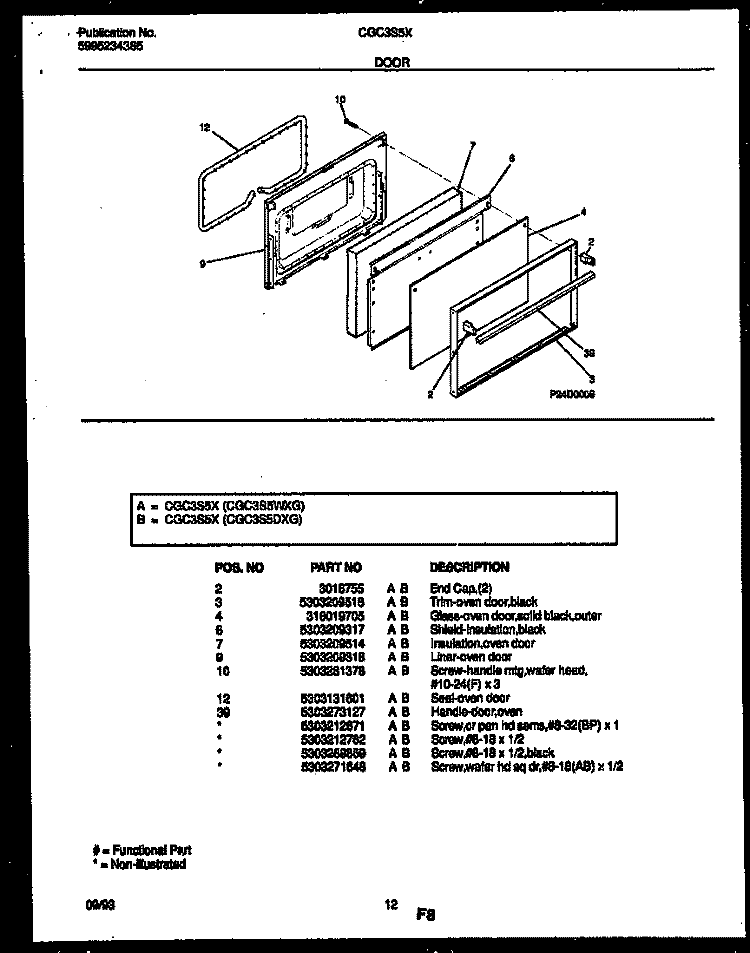 DOOR PARTS Diagram and Parts List for CGC3S5WXG  Gibson Range