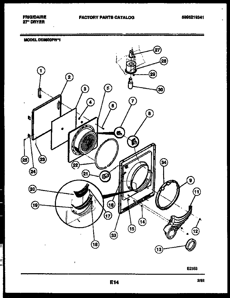 DOOR PARTS Diagram and Parts List for DE8600PW1  Frigidaire Dryer