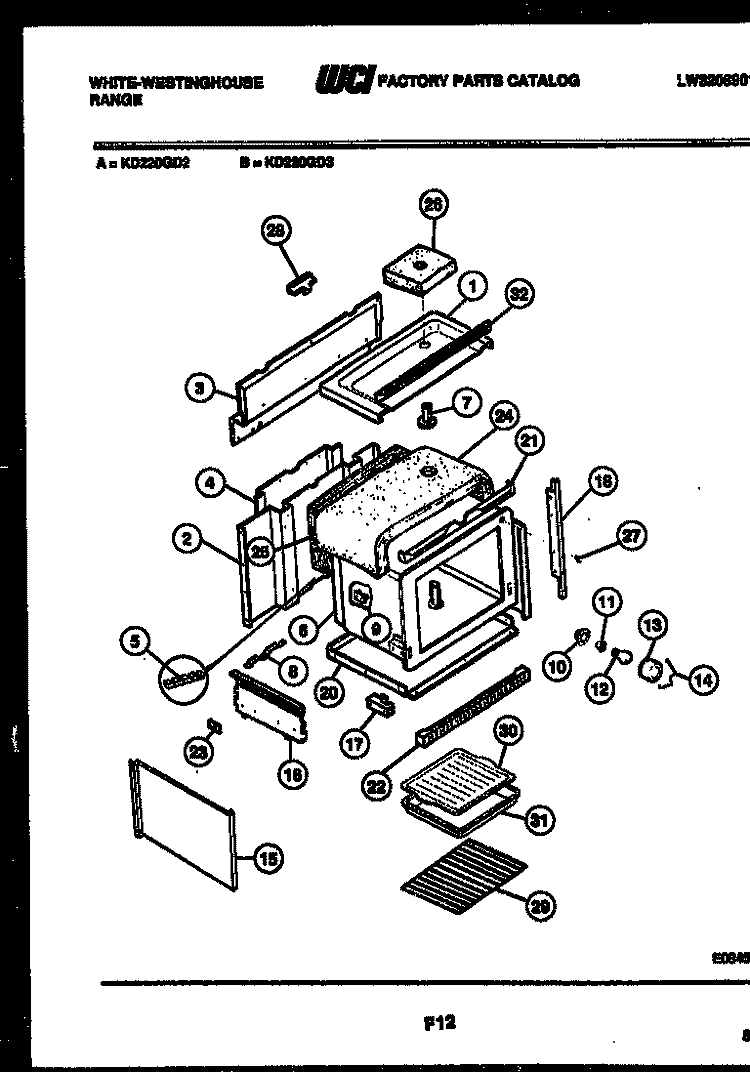 BODY PARTS Diagram and Parts List for KD220GDD2  Frigidaire Range