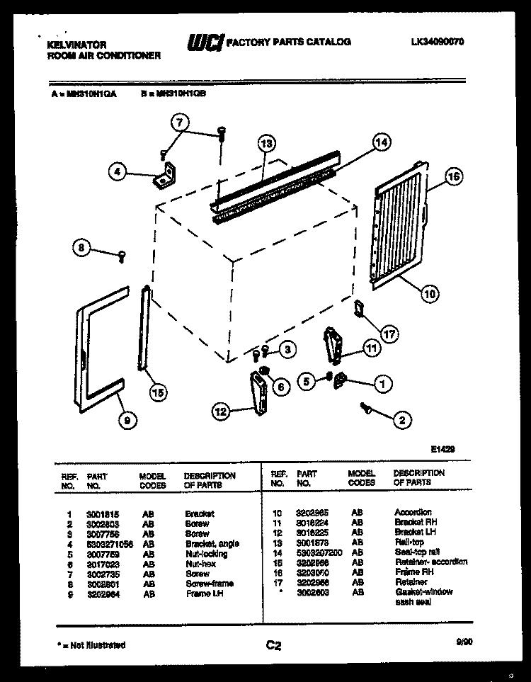 CABINET AND INSTALLATION PARTS Diagram and Parts List for MH310H1QB  Kelvinator Air Conditioner