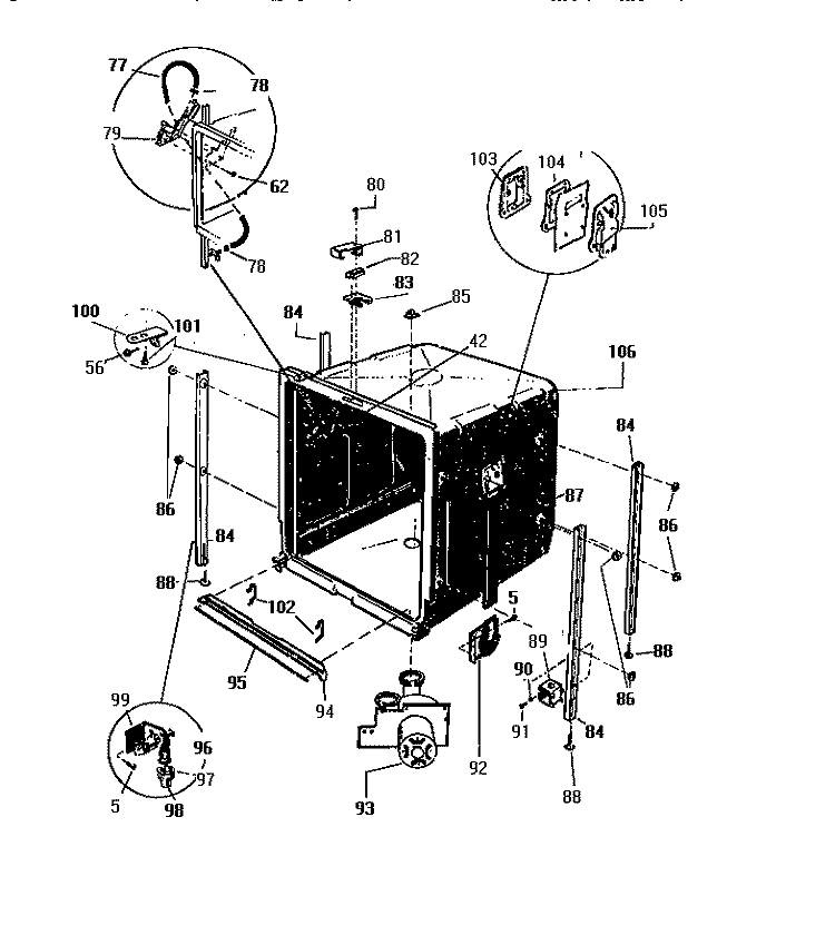 OUTER TUB Diagram and Parts List for SU900DXR5  Frigidaire Dishwasher