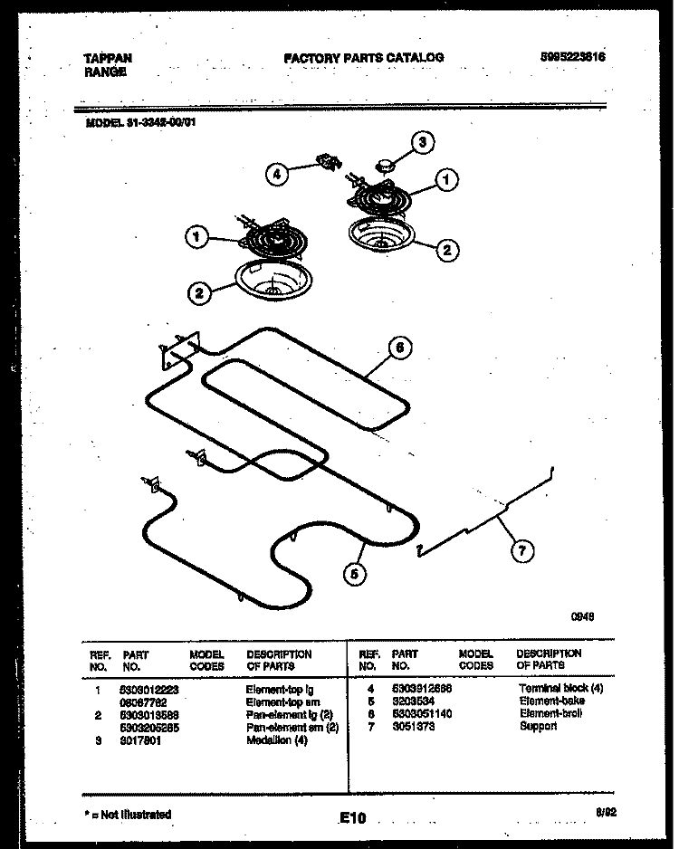 BROILER PARTS Diagram and Parts List for 31-3342-23-01  Tappan Range