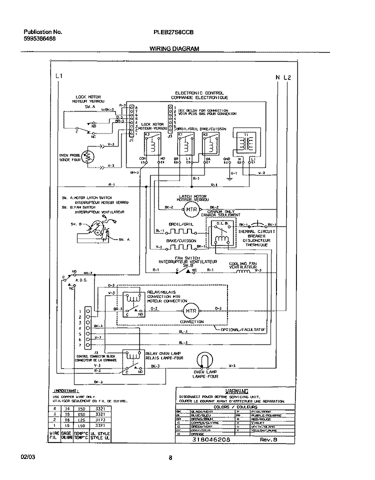 WIRING DIAGRAM Diagram and Parts List for PLEB27S8CCB  Frigidaire Wall Oven