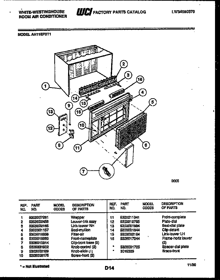 CABINET PARTS Diagram and Parts List for AH11EP2T1  Frigidaire Air Conditioner