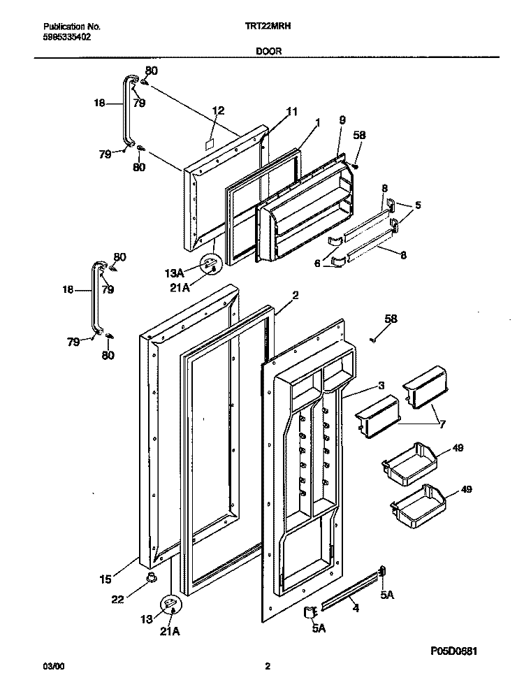 DOORS Diagram and Parts List for TRT22MRHW2  Tappan Refrigerator