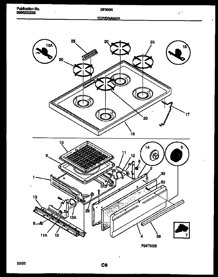 COOKTOP AND BROILER DRAWER PARTS Diagram and Parts List for GF300NW6  Frigidaire Range