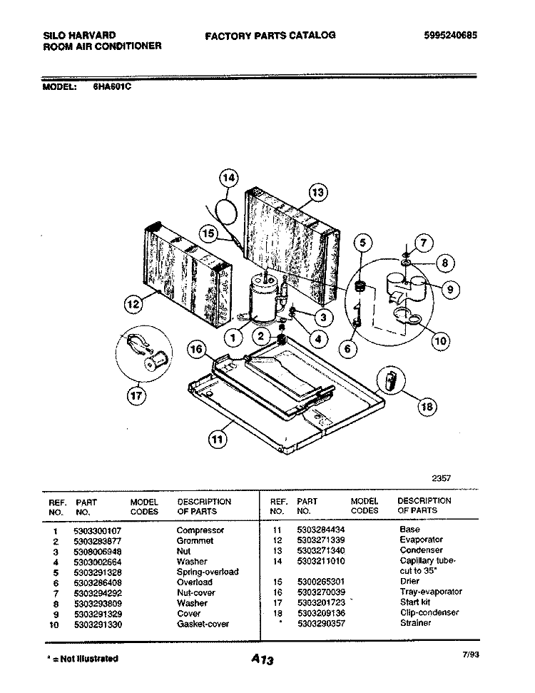 COMPRESSOR Diagram and Parts List for 6HA601C  Frigidaire Air Conditioner