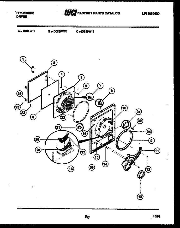 DOOR PARTS Diagram and Parts List for DGILW1  Frigidaire Dryer