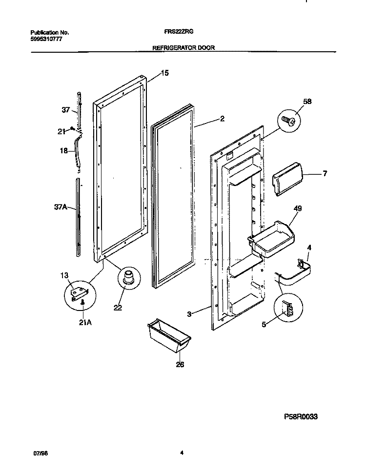 REFRIGERATOR DOOR Diagram and Parts List for FRS22ZRGB1  Frigidaire Refrigerator