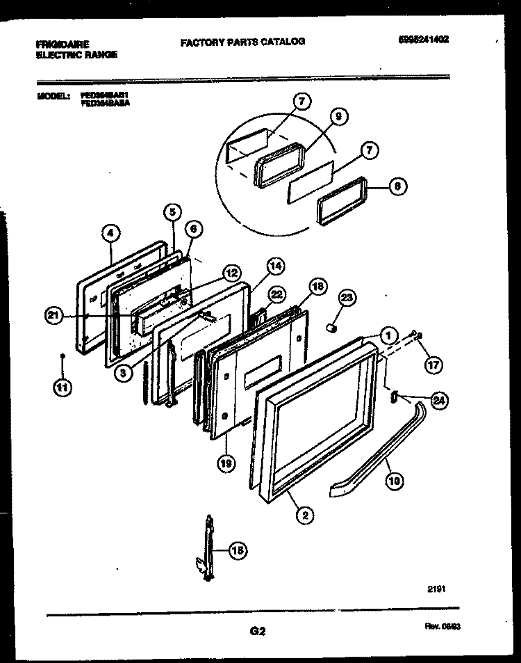 DOOR PARTS Diagram and Parts List for FED354BAB1  Frigidaire Range