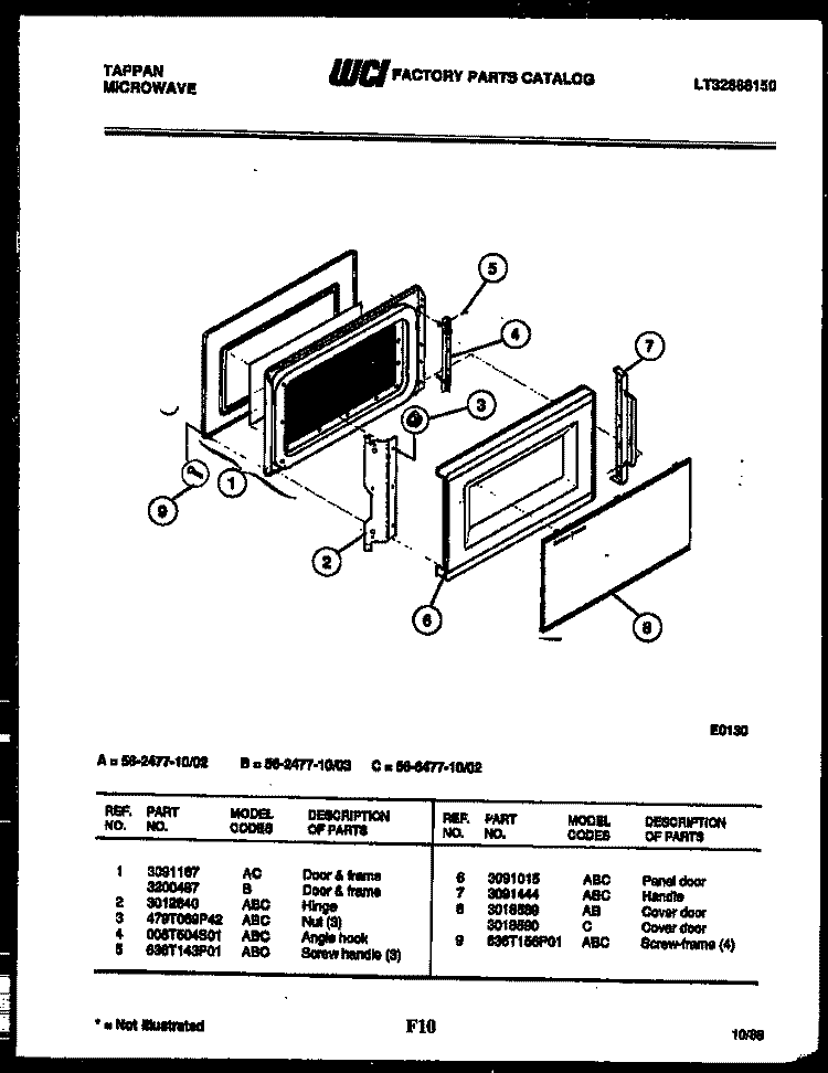 DOOR PARTS Diagram and Parts List for 56-2477-10-03  Tappan Microwave