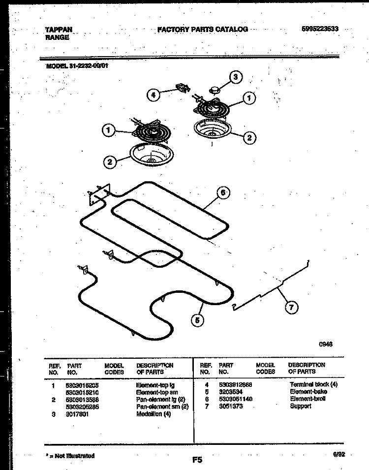 BROILER PARTS Diagram and Parts List for 31-2232-00-01  Tappan Range