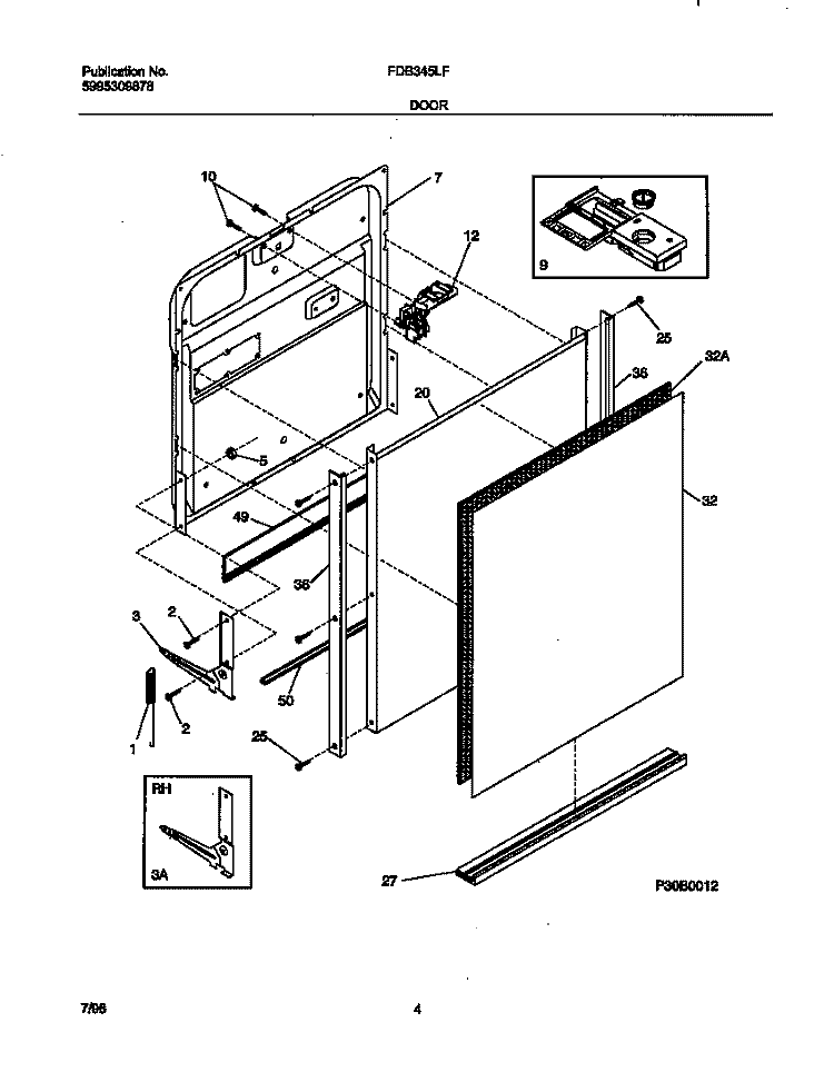 DOOR Diagram and Parts List for FDB345LFR0  Frigidaire Dishwasher