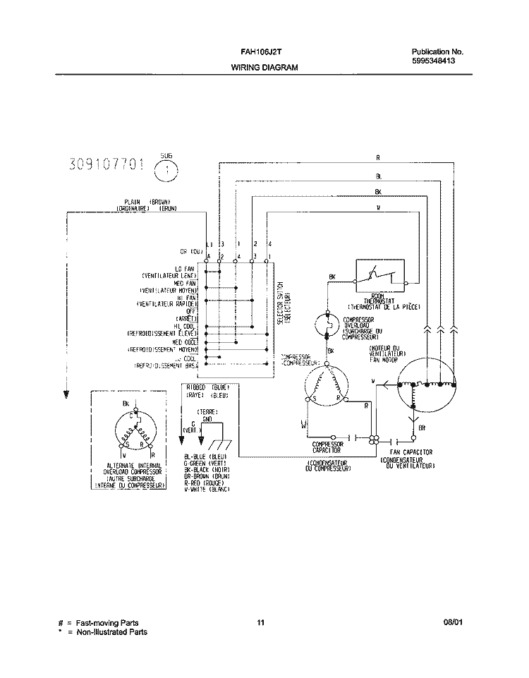 WIRING DIAGRAM Diagram and Parts List for FAH106J2T2  Frigidaire Air Conditioner