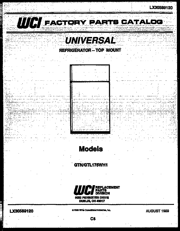 COVER Diagram and Parts List for GTL175WH1-45  Tappan Refrigerator