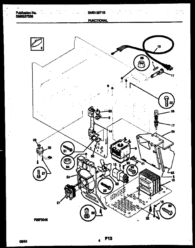 FUNCTIONAL PARTS Diagram and Parts List for SMS138T1B  Tappan Microwave