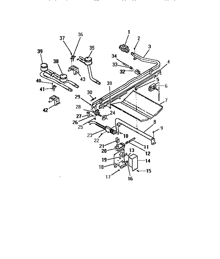 BURNERS, IGNITORS, CONTROLS Diagram and Parts List for GG32PCW0  Frigidaire Range