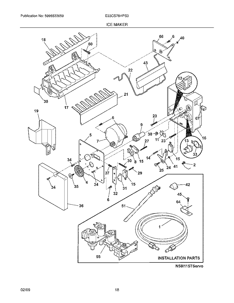 ICE MAKER Diagram and Parts List for E23CS78HPS3  Electrolux Refrigerator
