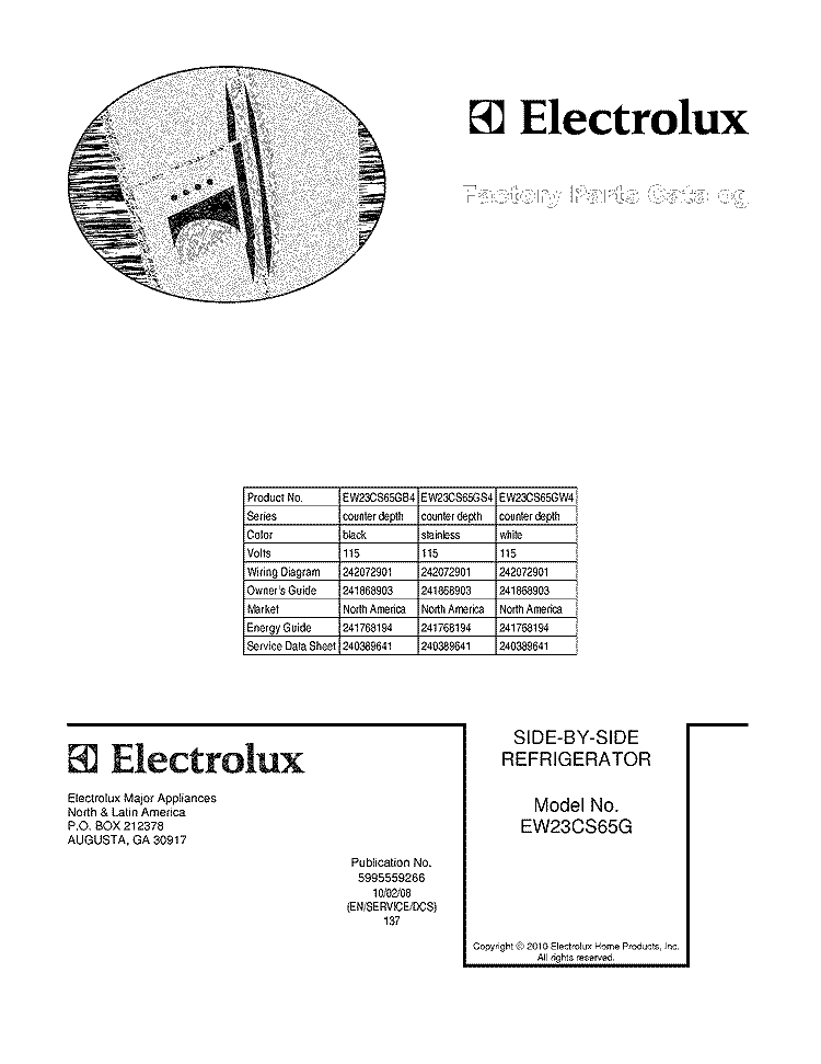 COVER Diagram and Parts List for EW23CS65GB4  Electrolux Refrigerator