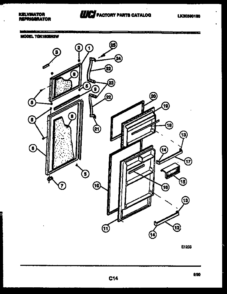 DOOR PARTS Diagram and Parts List for TGK180EN3D  Kelvinator Refrigerator