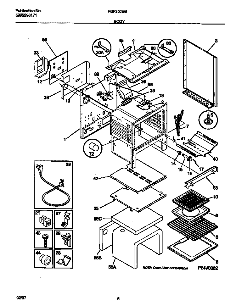 BODY Diagram and Parts List for FGF350BBWE  Frigidaire Range