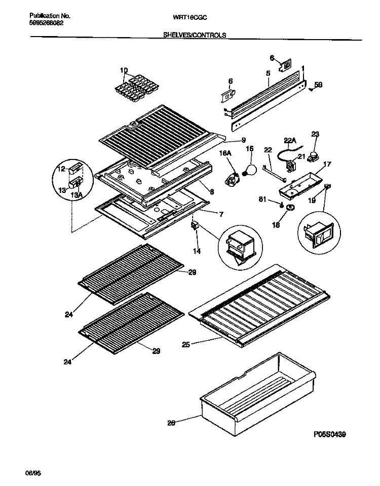 SHELVES / CONTROLS Diagram and Parts List for WRT16CGCD0  Frigidaire Refrigerator